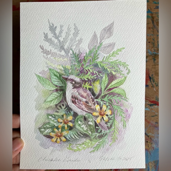 Original painting chickadee bird garden art botanical nature decor Artettina USA - Picture 3 of 8